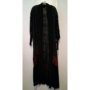 Ahni Long Duster Jacket Lace Velvet Burnout Boho Black Burgundy 2X